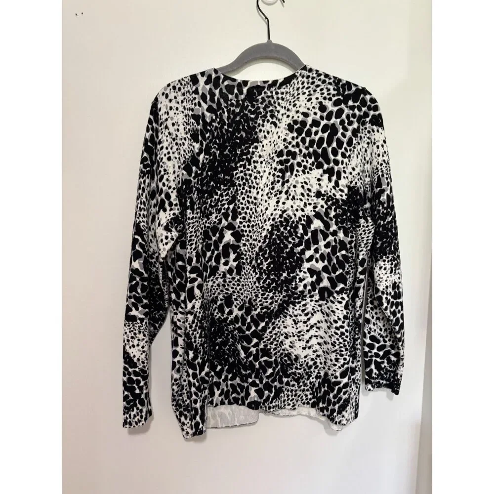 Croft&Barrow 1X Animal Print Cardigan Black White Button Front Whimsigoth Grunge